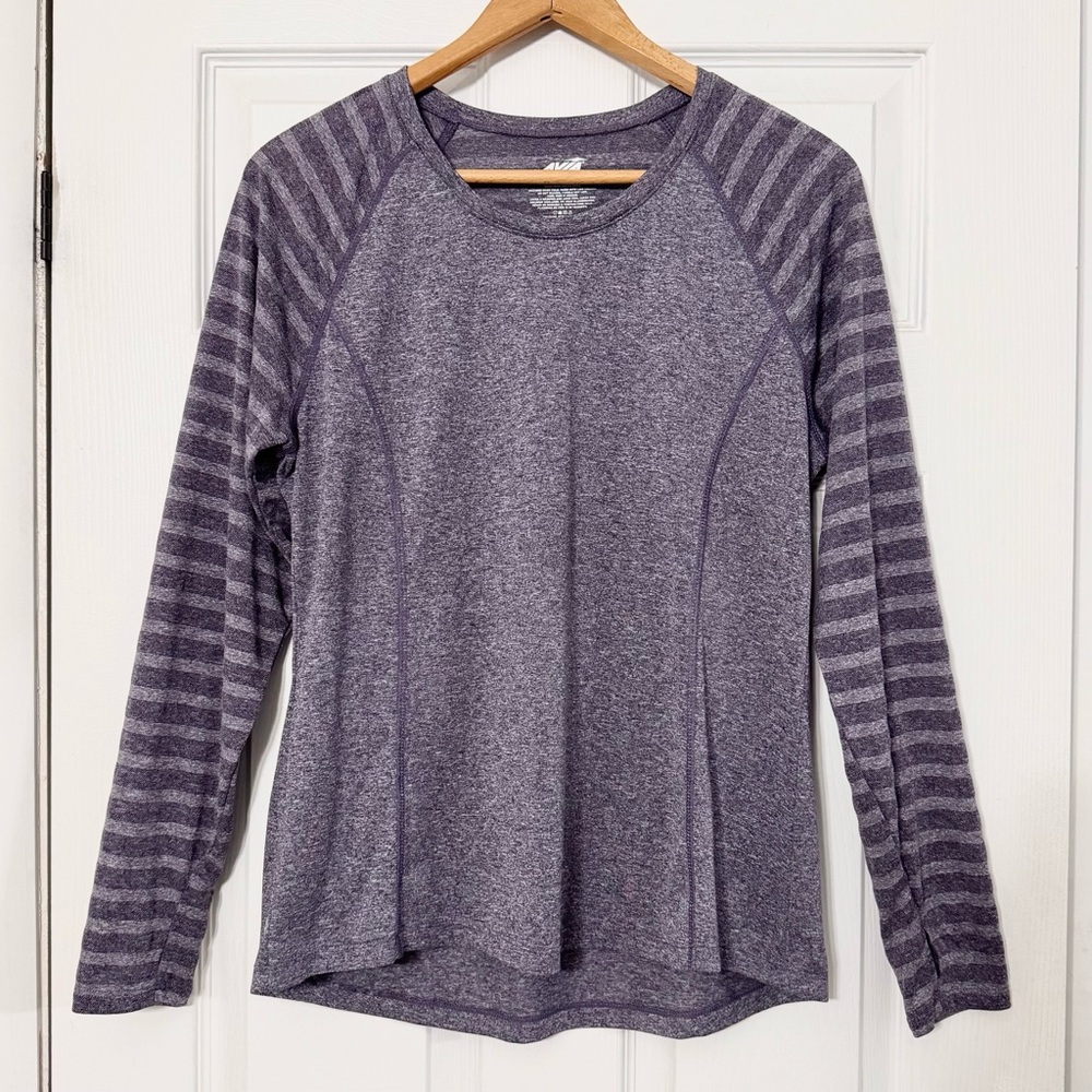 Avia Long Sleeve Performance Top With Thumbholes Purple Heather Stripes - Picture 3 of 10